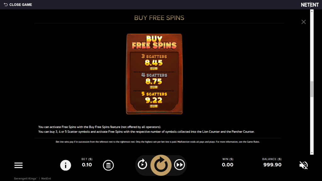 Serengeti Kings Buy Free Spins Feature