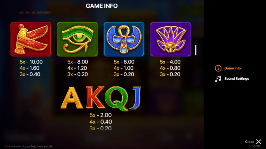 Luxor Gold: Hold & Win Slot Symbols