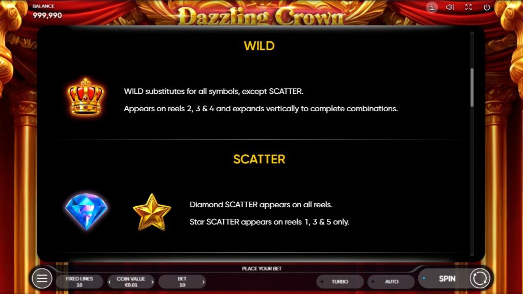 Dazzling Crown Slot Wild & Scatter Symbols